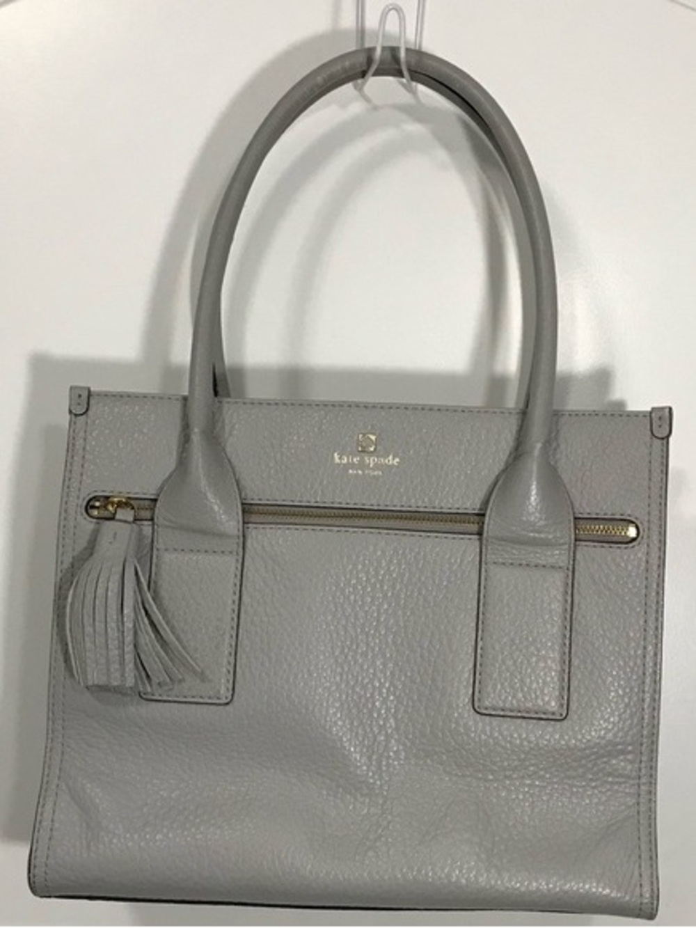 Kate Spade New York Gray Pebbled Leather Satchel Tote Gold Hardware Tassel